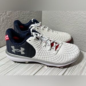 Under Armour Women's Gylde 2.0 MT LE Softball Cleats white red‎ blue size 9 USA